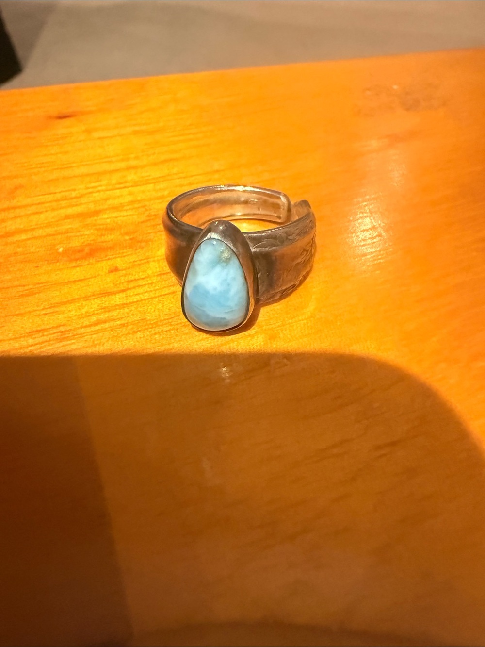 Teardrop Blue Larimar Sterling Ring - Women Jewelry